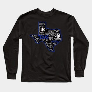 Austin Texas cute map San Antonio El Paso Dallas Laredo Waco TX state Long Sleeve T-Shirt